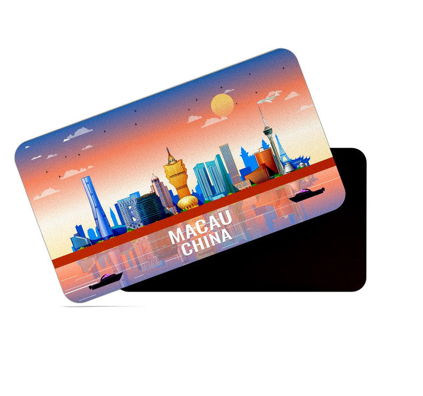 dhcrafts Rectangular Rubber Fridge Magnet / Magnetic Card Multicolor China Macau Design Pack of 1 (8.6cm x 5.4cm)